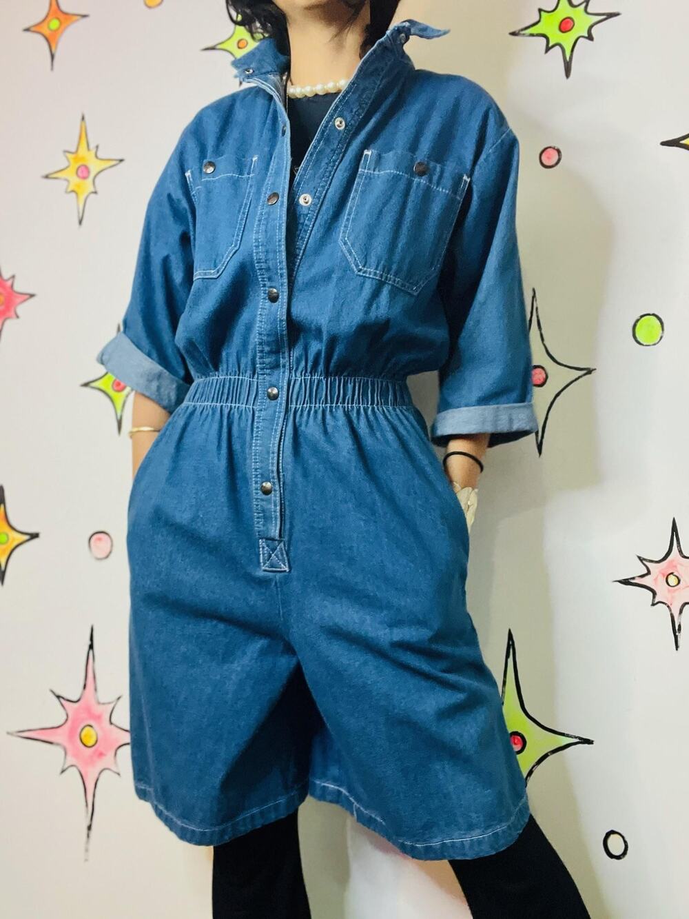 Vintage 80s 90s Denim Overall Dress Grunge Streetstyle Mini Jumper Emo – Medium